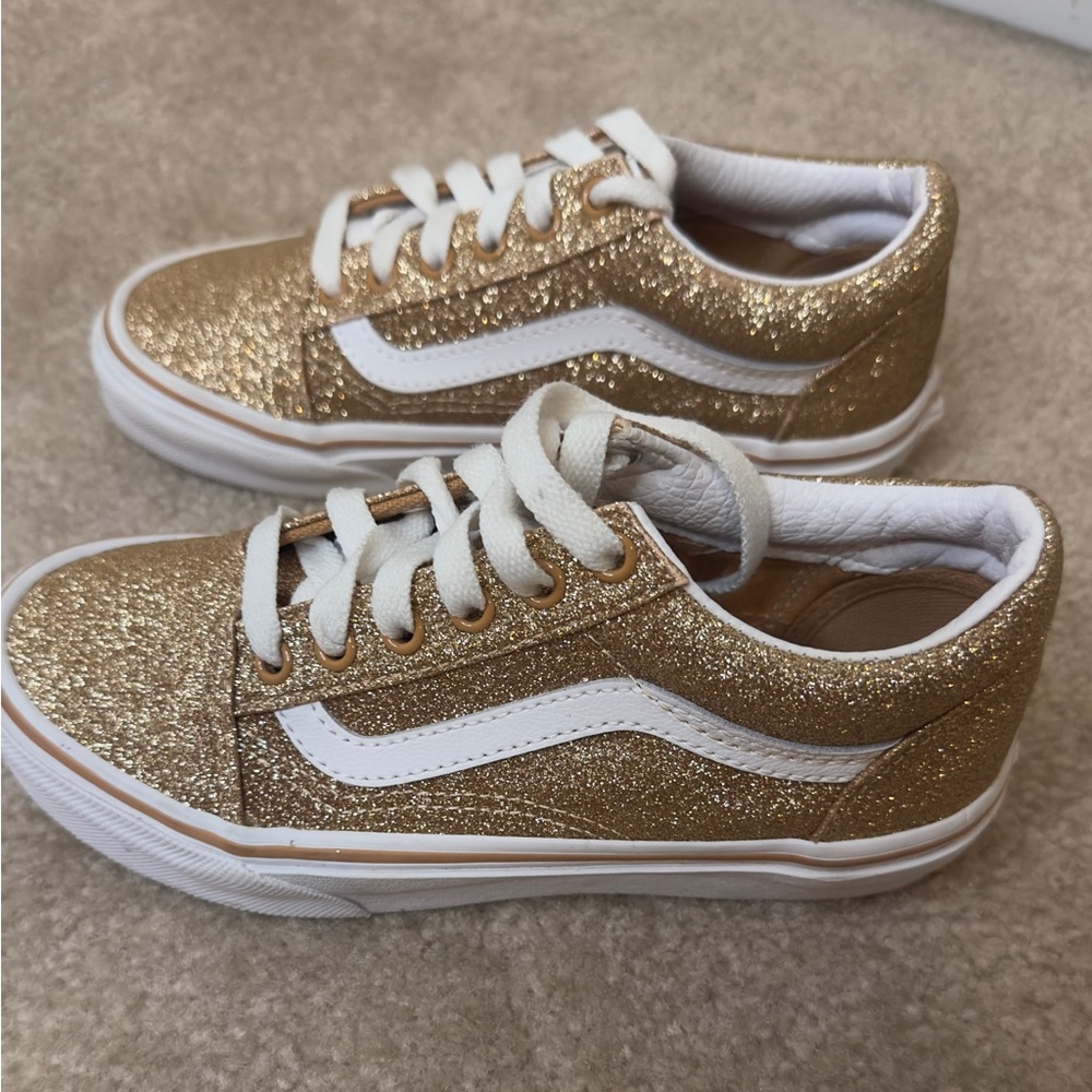 Vans Gold Glitter Old Skool Lace Up Shoes Sneakers Kids Girls Size 1.5